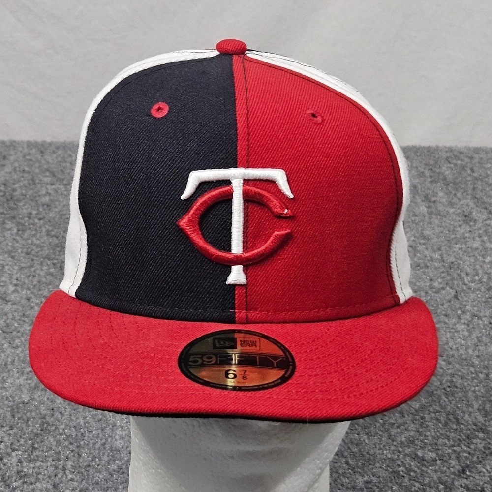 Minnesota Twins Fitted Hat 6 7/8 Red Navy Era 59FIFTY Split Custom Baseball Cap